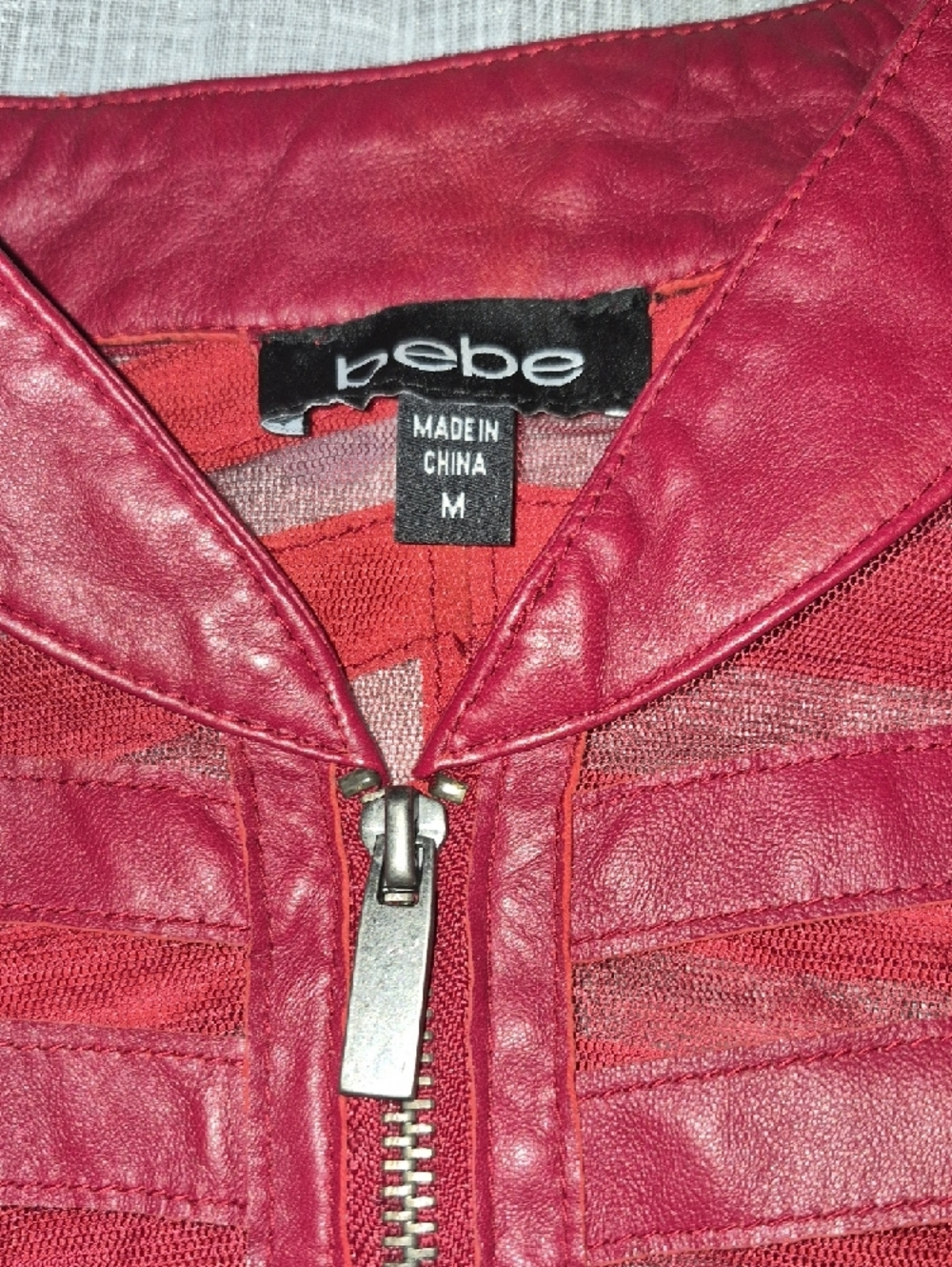 bebe Red Layered Leather Zip Jacket - Picture 2 of 6